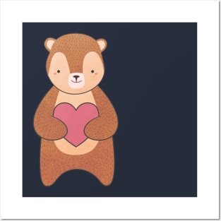 Kawaii Brown Bear Heart T-Shirt Posters and Art